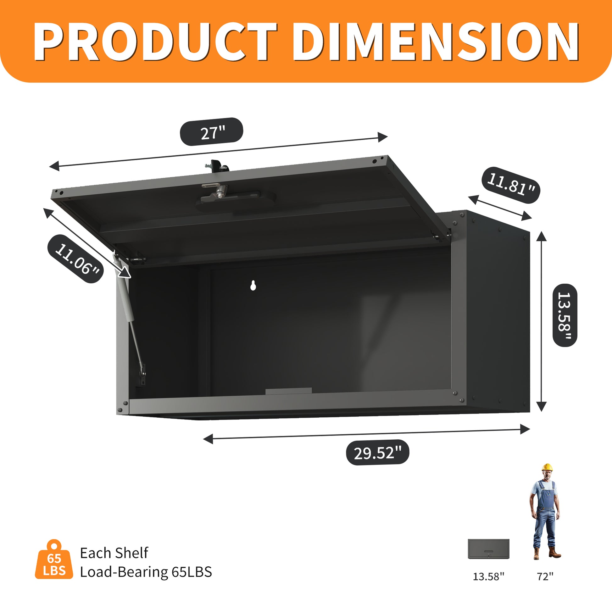 Grey metal wallmounted cabinet with open door dimensions  W x  D x  H