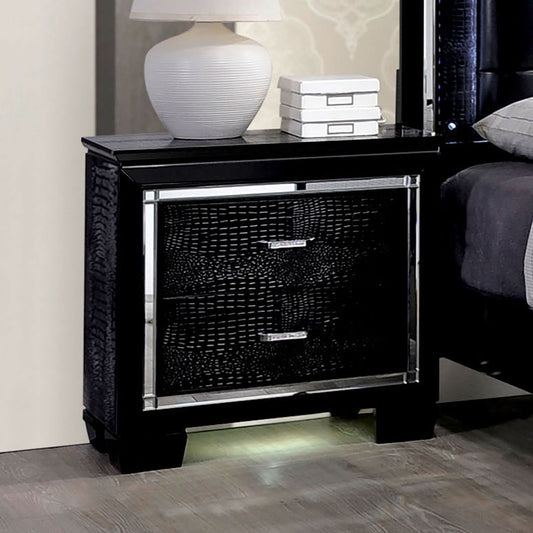 TREATLIFE HOME Contemporary Black Nightstand with LED Light and English Dovetail Drawers, Glamorous Bedroom Furniture, 2 Storage Drawers