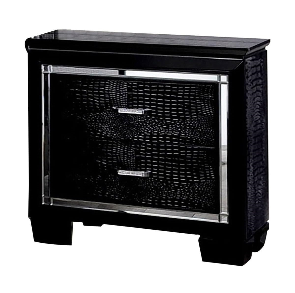 Black crocodile textured nightstand with silver handles