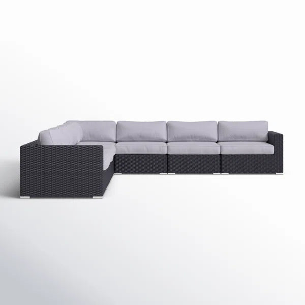 Dark grey wicker sectional patio sofa with light grey cushions modern outdoor furniture