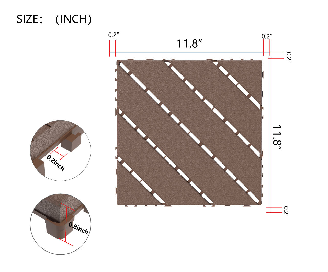 Brown deck tile  inch square interlocking design outdoor flooring solution