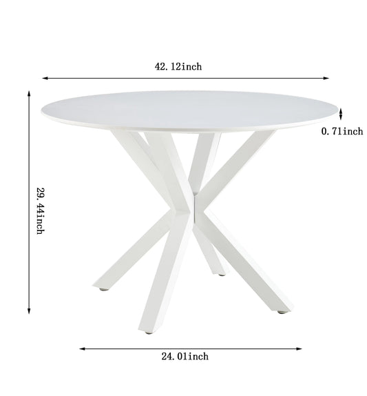 White round dining table with a modern crisscross pedestal base  inches diameter