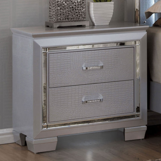 TREATLIFE HOME Contemporary Bedside Table with LED Light and English Dovetail Drawers, Silver Finish, Modern Design