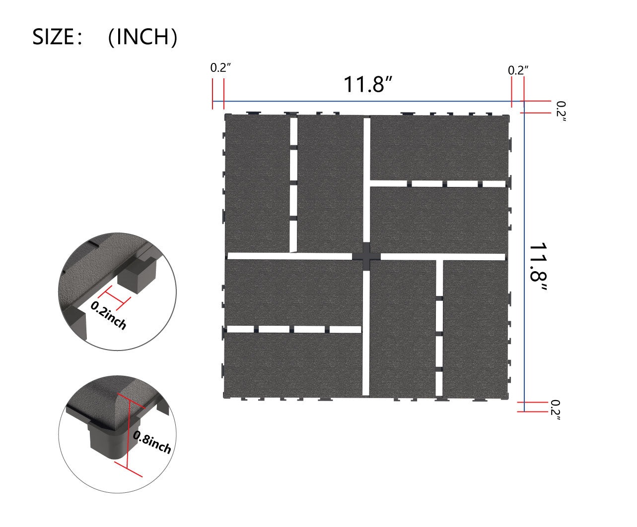 Dark gray interlocking deck tiles inch square inch thick for outdoor patios