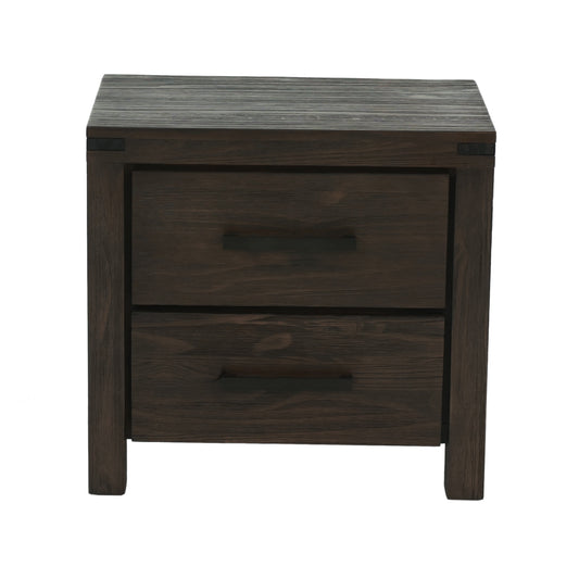 TREATLIFE HOME Solid Wood Nightstand with 2 Drawers and Bar Handle, Modern Design for Bedroom, Espresso Color