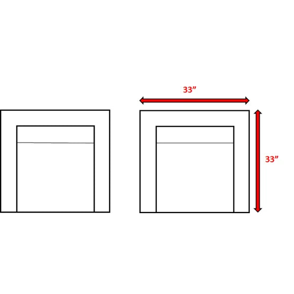 Diagram showing two identical square frames each  inches wide and  inches tall indicating dimensions
