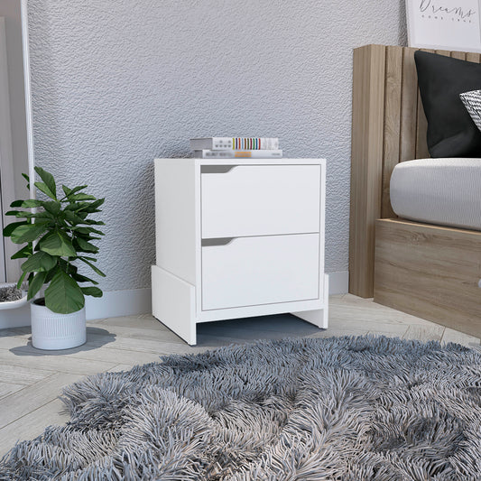 Modern white twodrawer nightstand with minimalist design