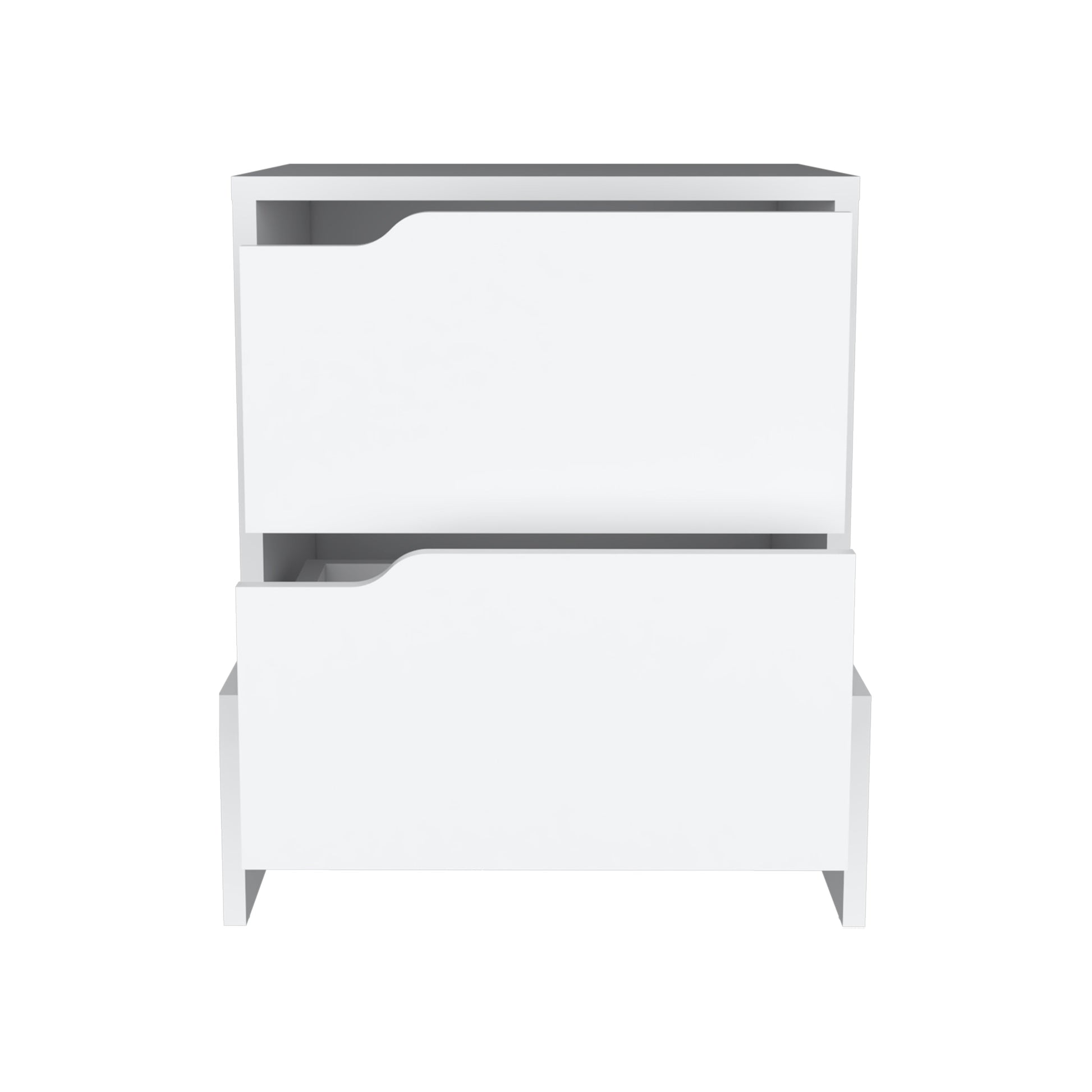 Modern white twodrawer filing cabinet with curved drawer fronts