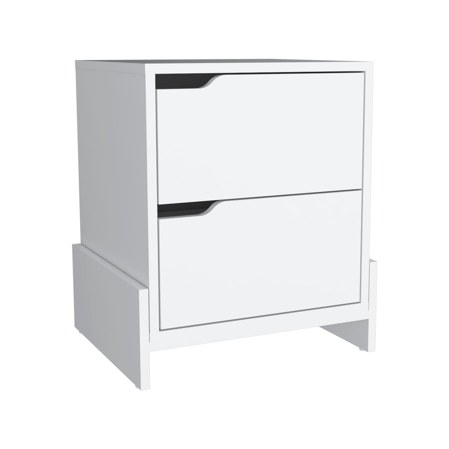 White twodrawer nightstand with modern cutout handles