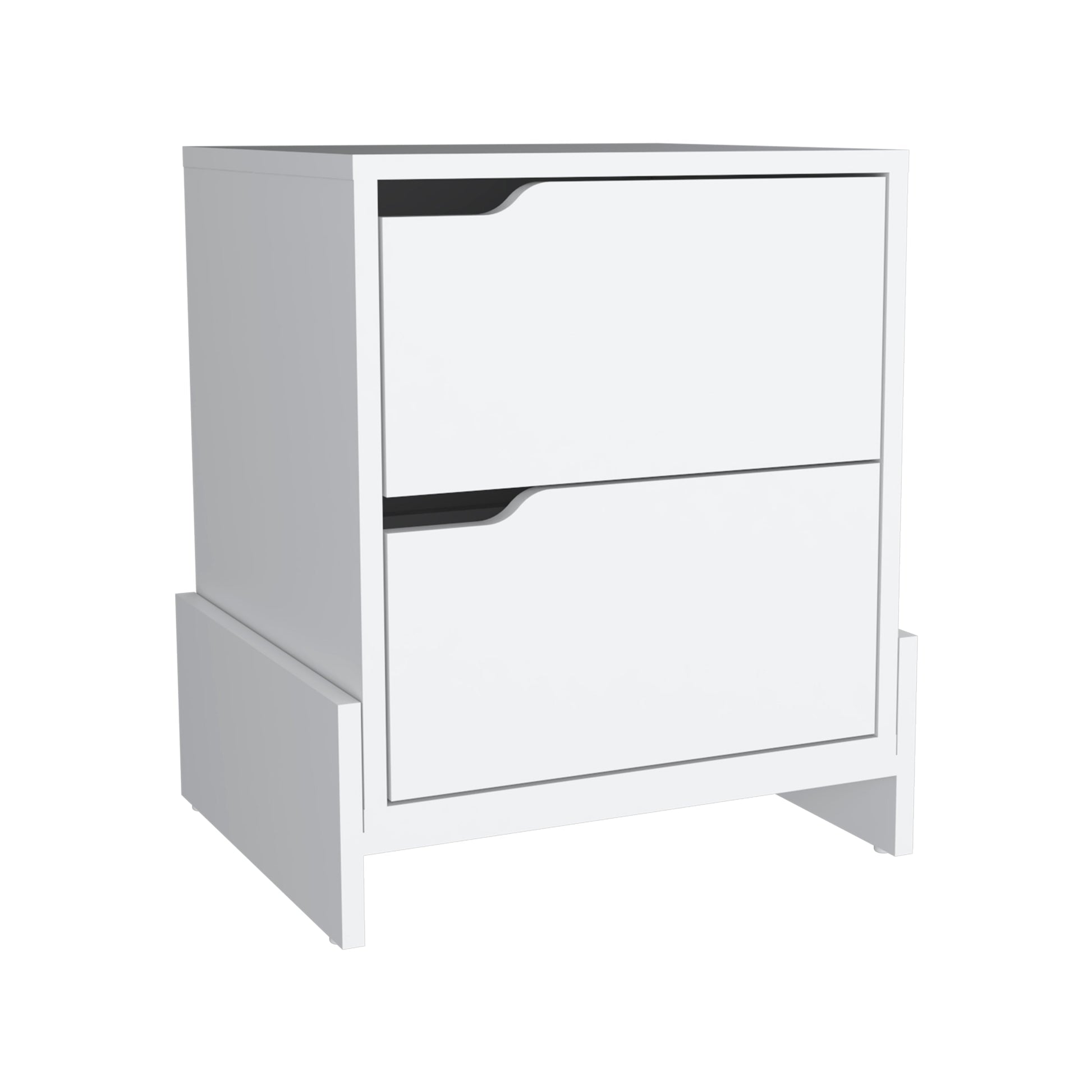 White twodrawer nightstand with modern cutout handles