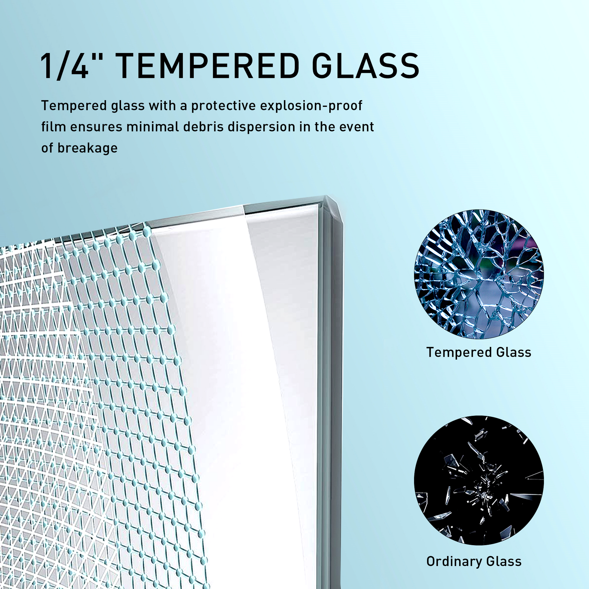 inch tempered glass with protective film resists breakage