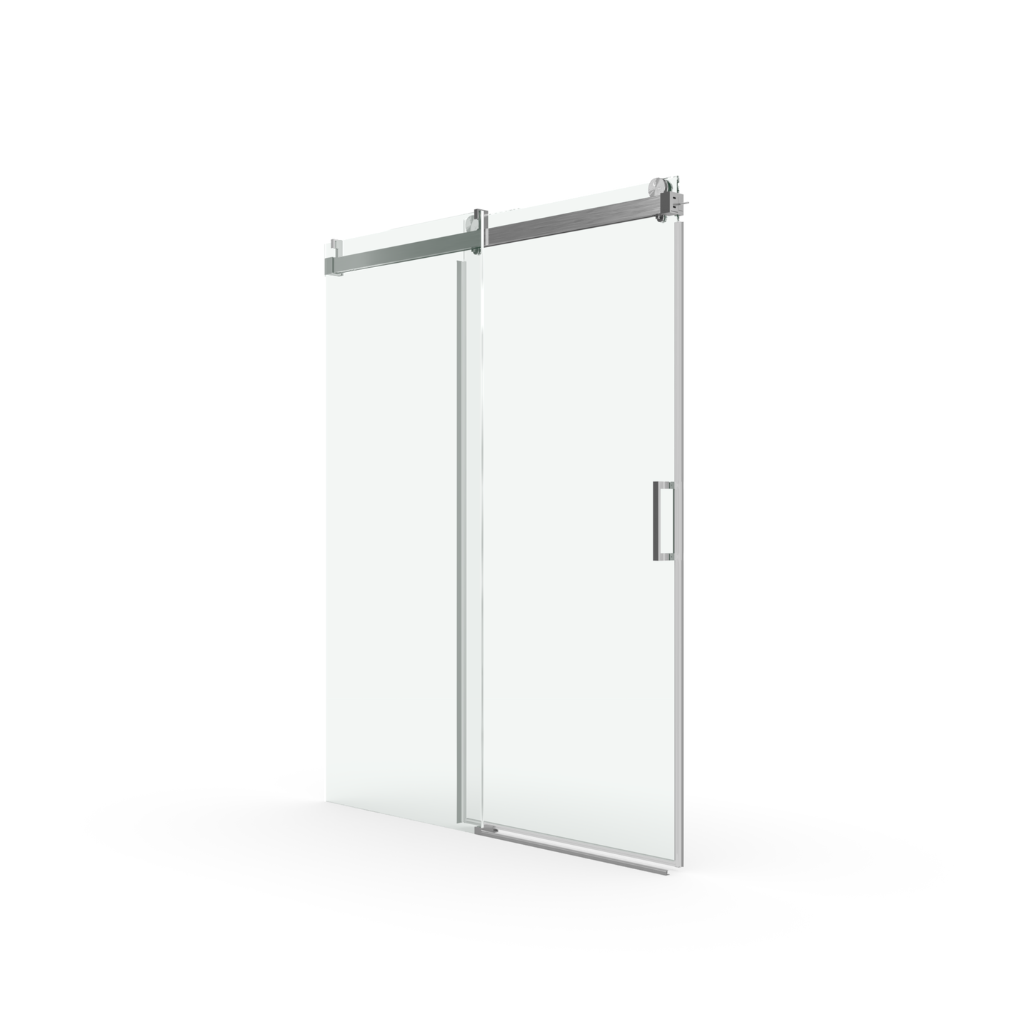 Modern frameless glass shower door with stainless steel hardware and smooth sliding mechanism