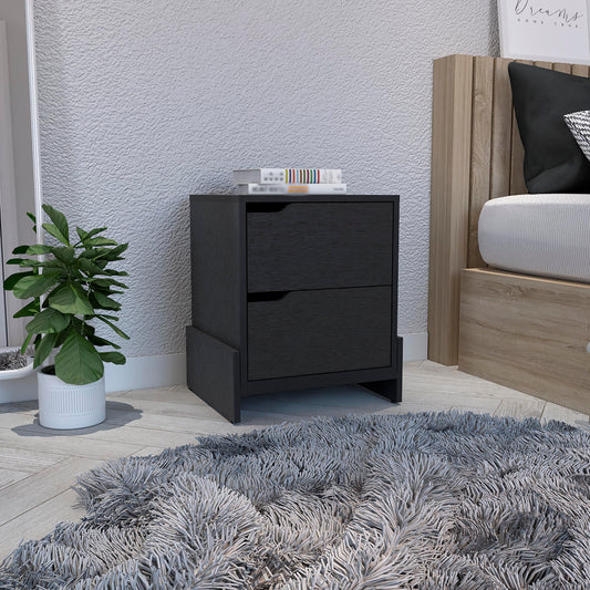 Modern black wood nightstand with two drawers