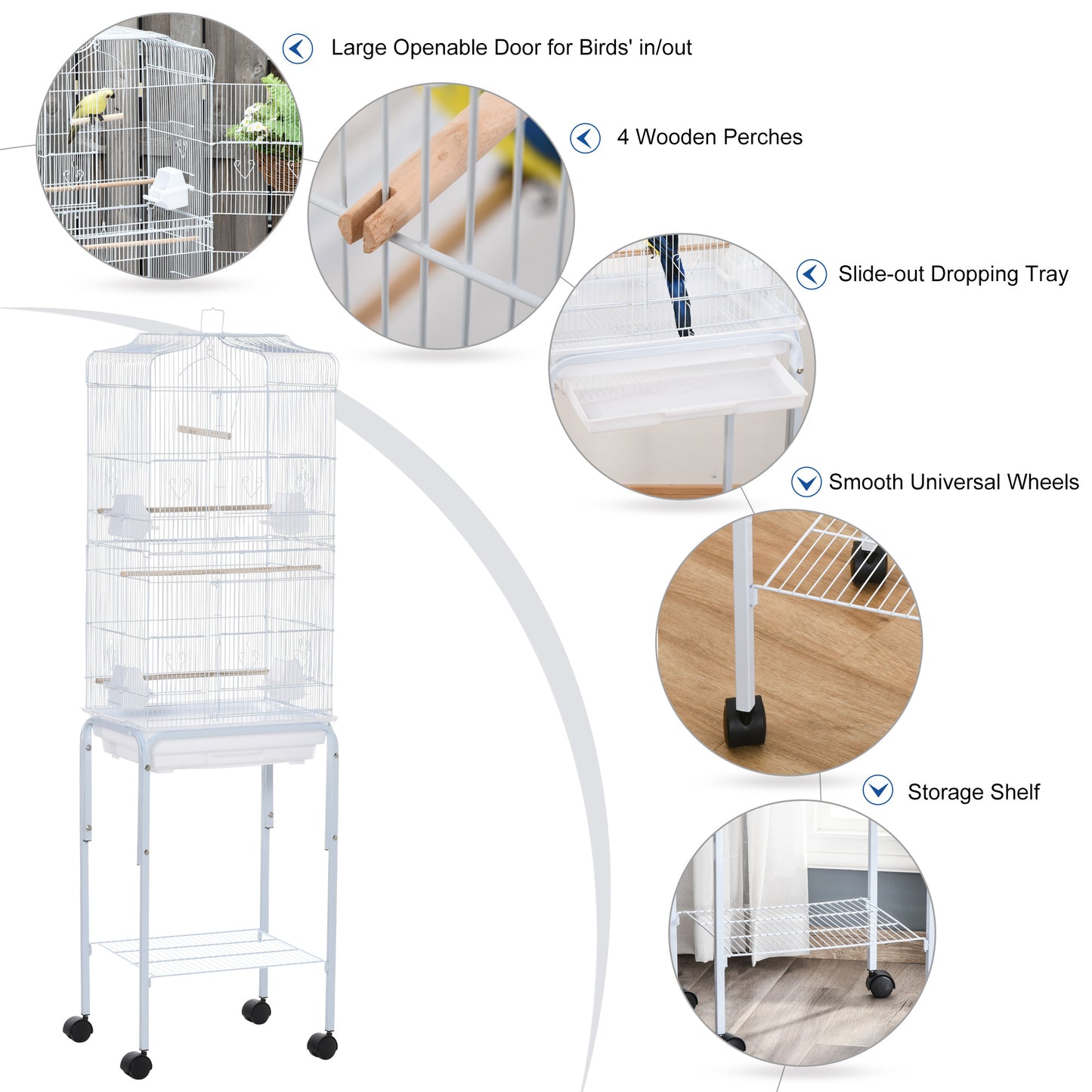 White wire bird cage with a large openable door for easy bird access