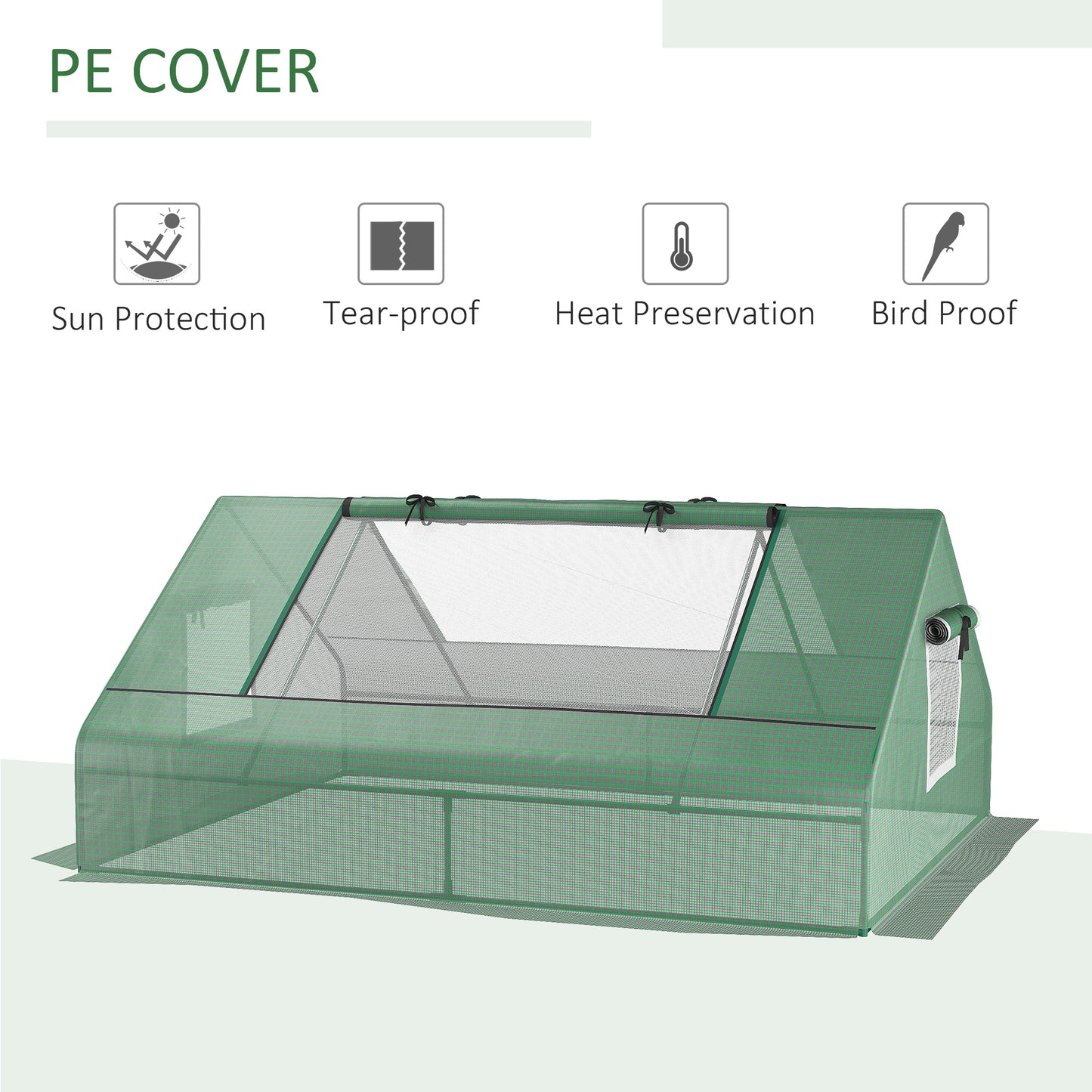 Green mesh greenhouse with PE cover for sun protection and heat