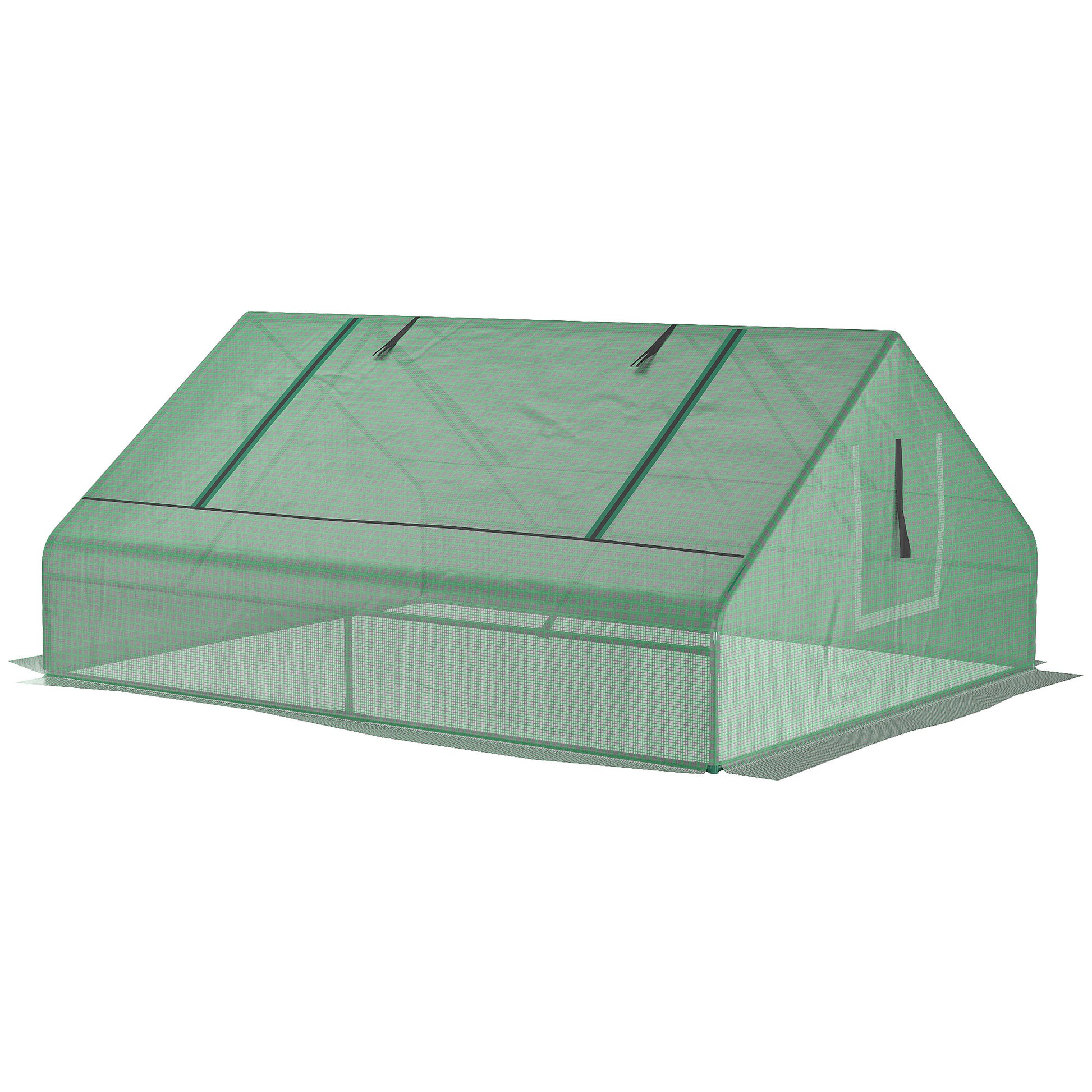 Green mesh mini greenhouse with rollup door and ventilation window