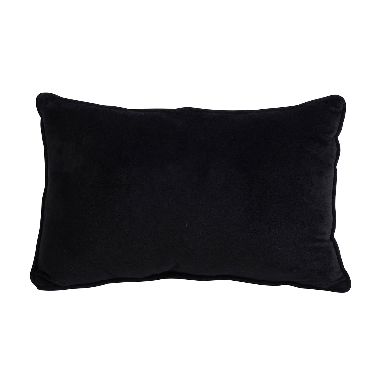 Plush black velvet lumbar pillow with piped edges ideal for couch accent