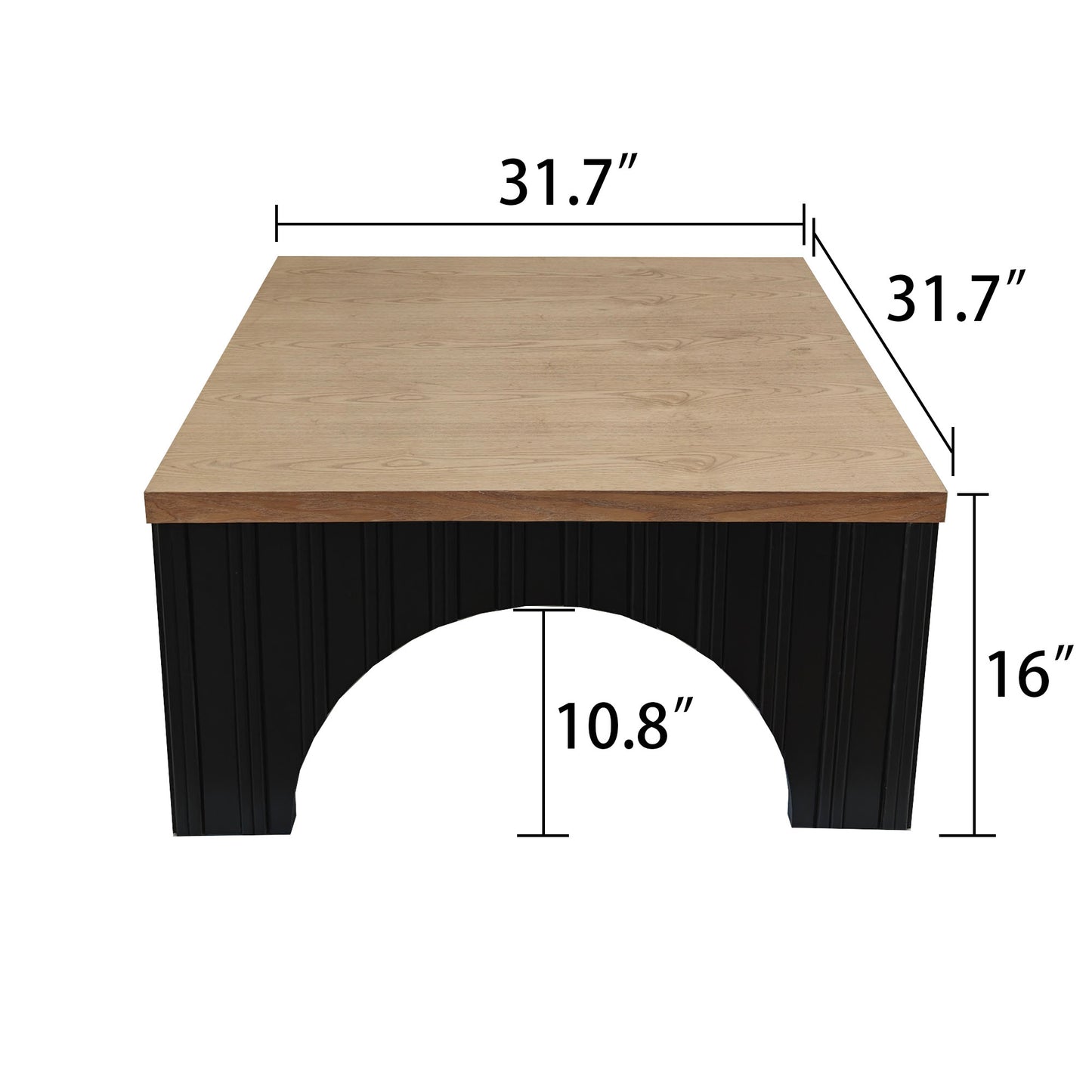 Modern oakeffect coffee table with black fluted base and dimensions xx