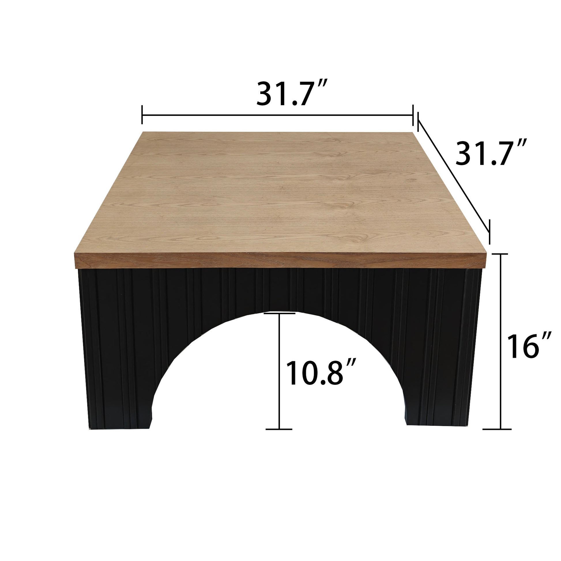 Modern oakeffect coffee table with black fluted base and dimensions xx