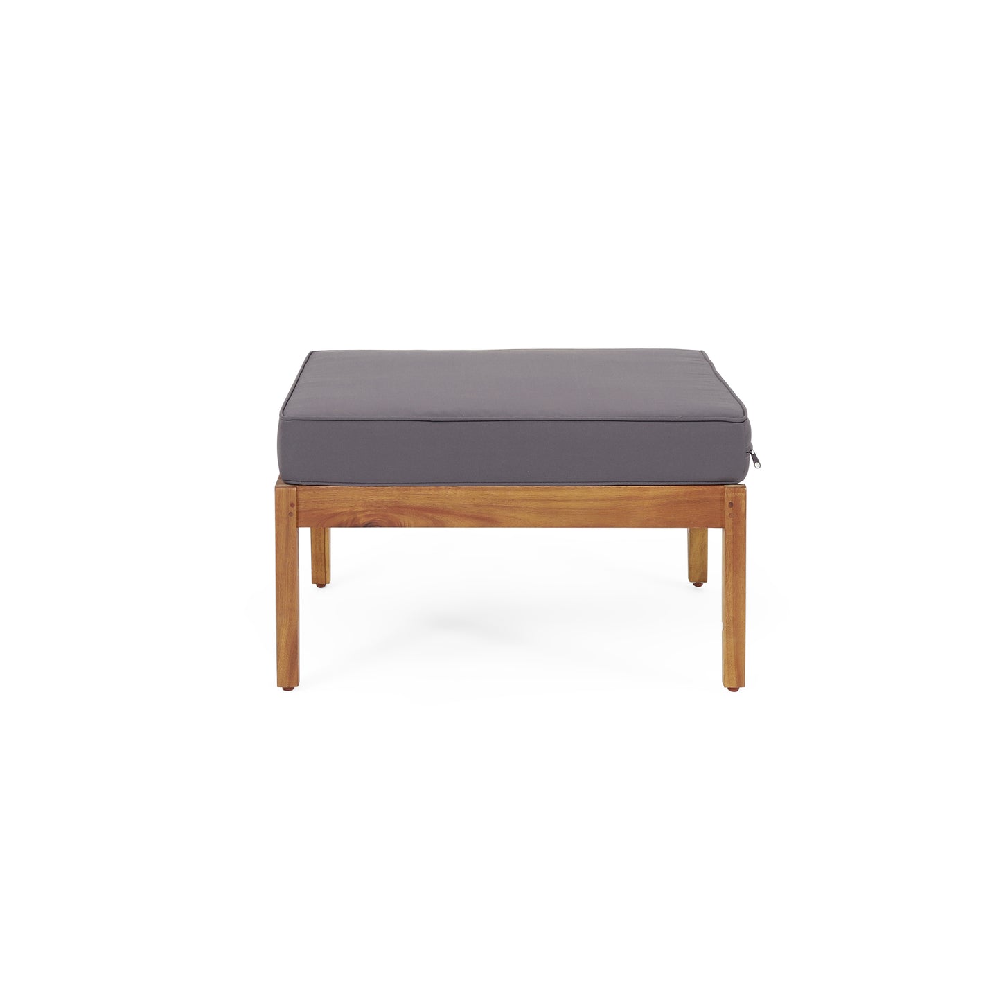 Wooden patio ottoman with plush grey cushion modern outdoor accent