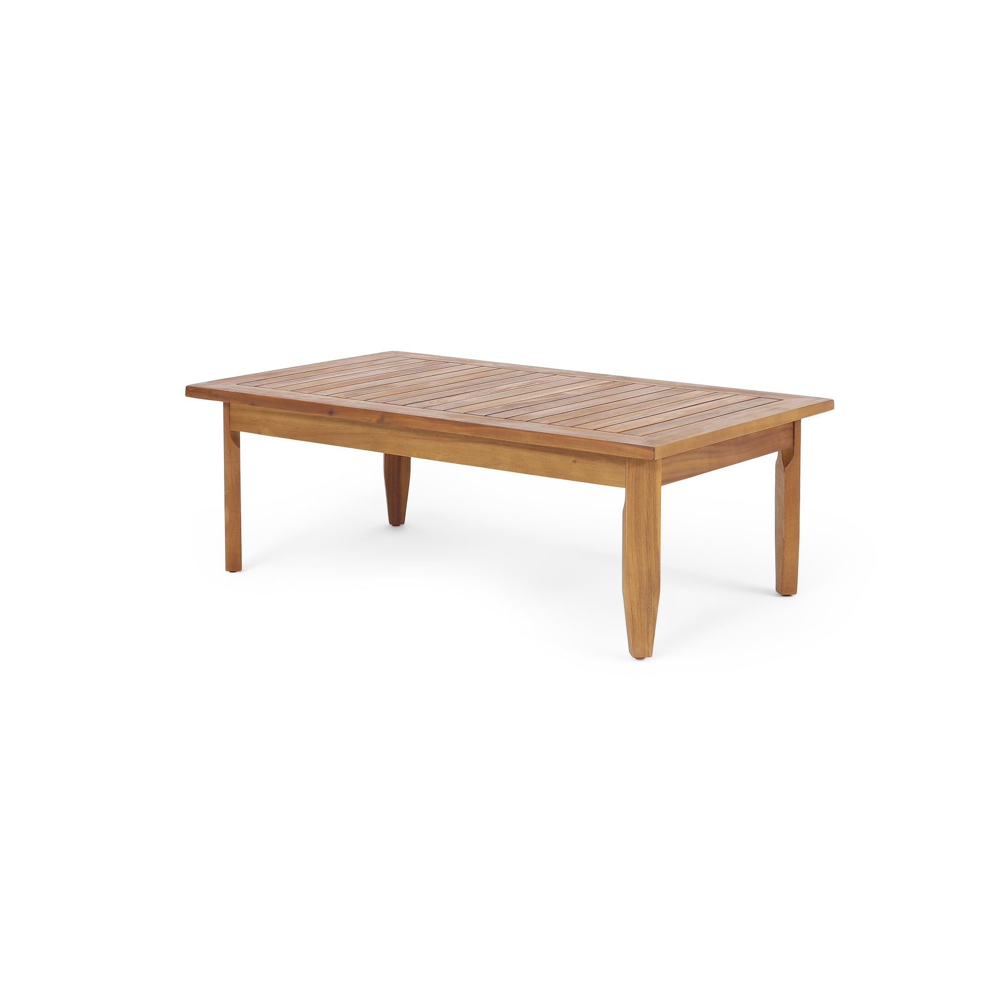 Rectangular wooden coffee table with slatted top and tapered legs