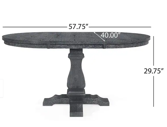 Dark gray distressed wood round dining table with pedestal base