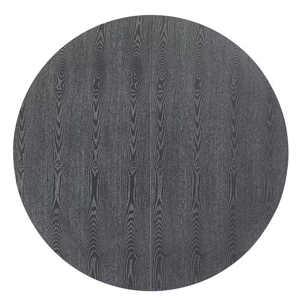 Dark grey round wood grain placemat with vertical grain pattern