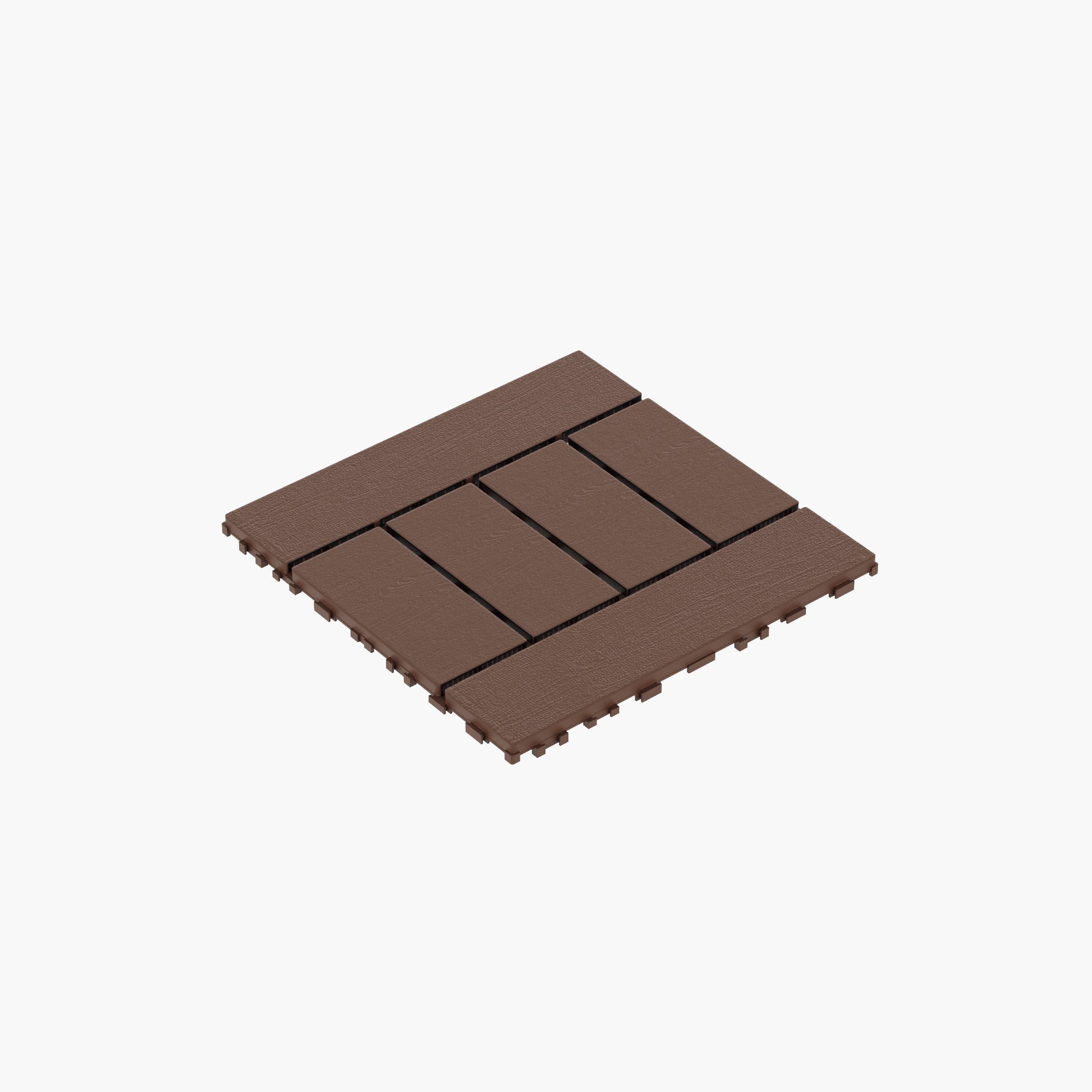 Brown interlocking deck tiles with wood grain texture easy DIY patio flooring