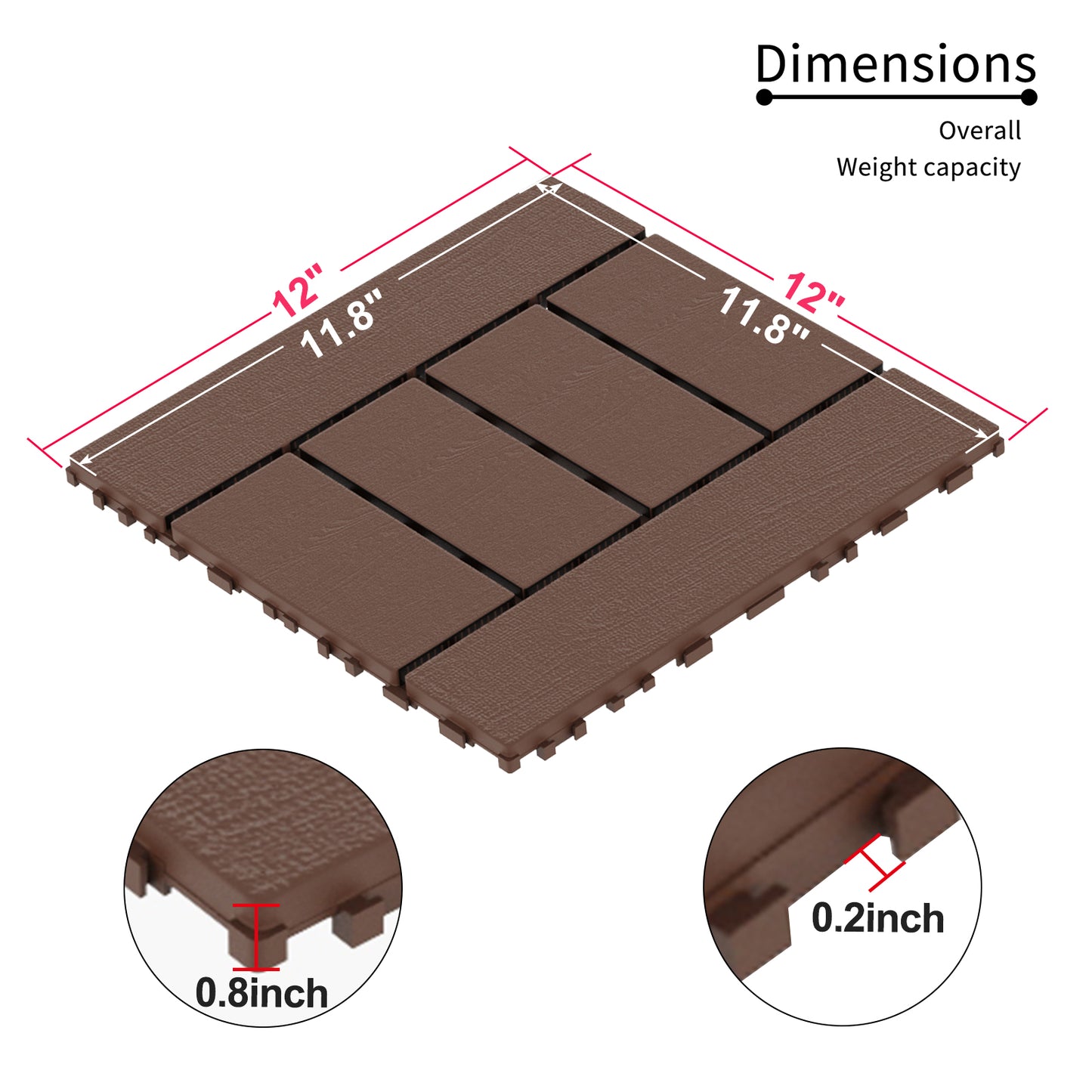 Brown composite deck tiles x inch interlocking outdoor flooring
