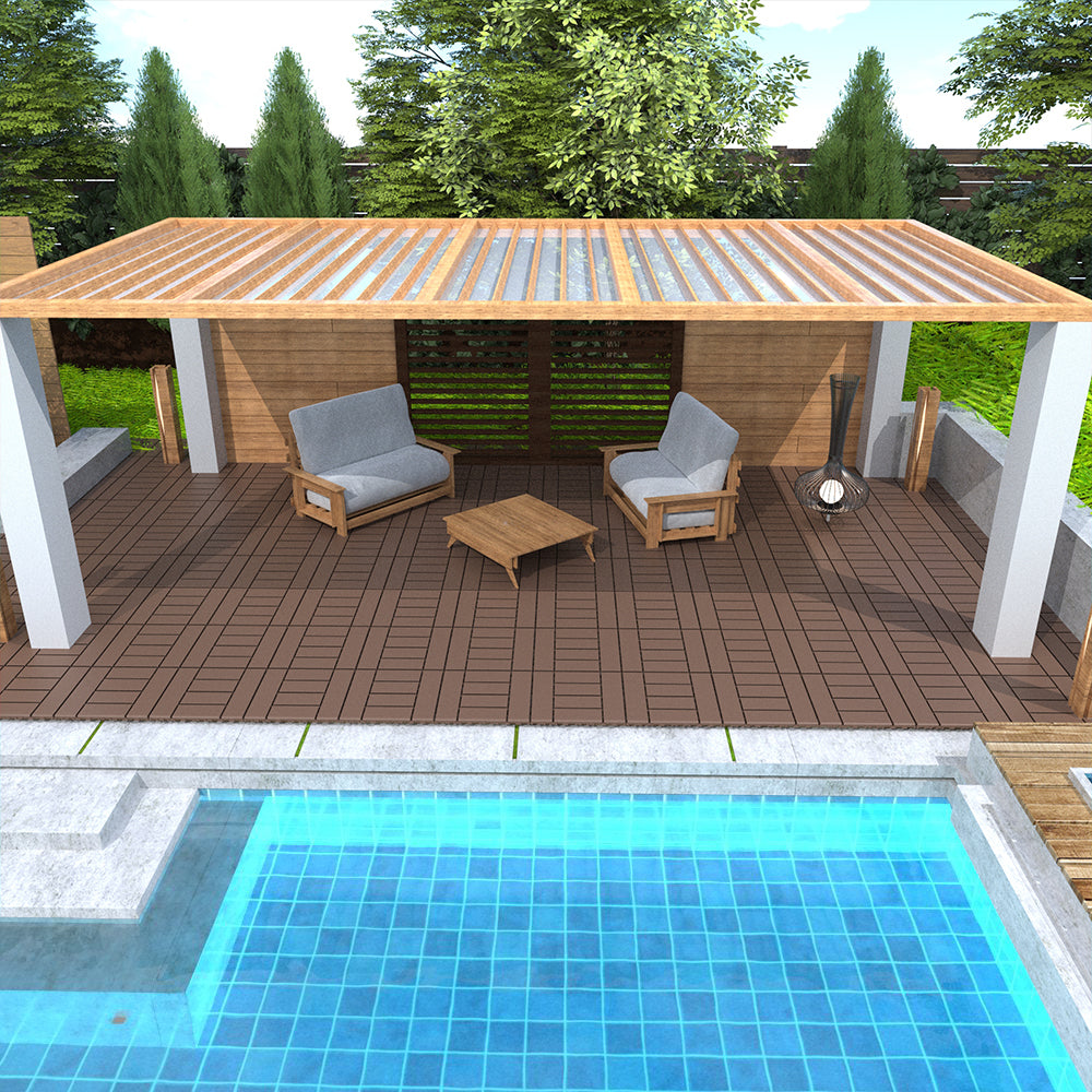 Modern grey outdoor sofa with wooden frame perfect for patio relaxation
