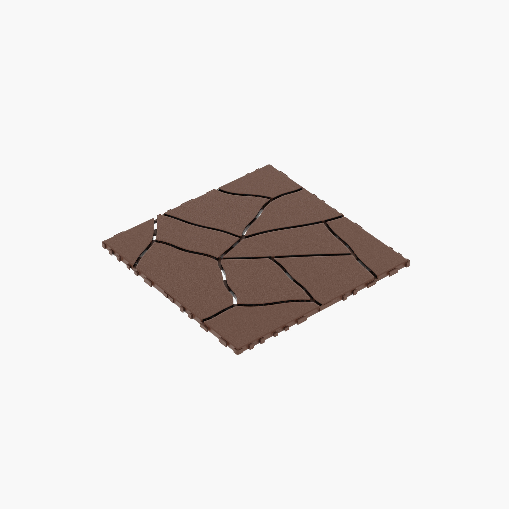 Brown interlocking patio tiles with a cracked stone design perfect for outdoor decking