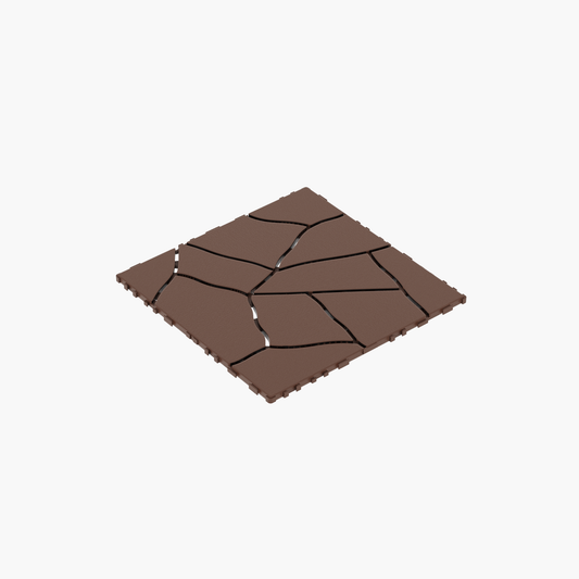 Brown interlocking patio tiles with a cracked stone design perfect for outdoor decking