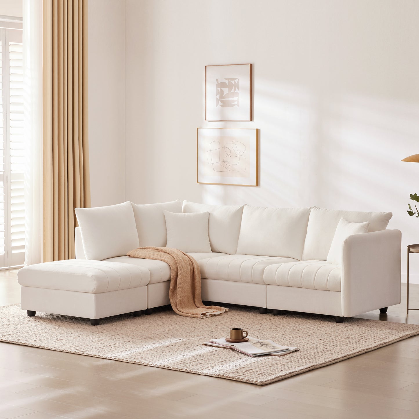 Plush white sectional sofa with chaise perfect for a modern living room