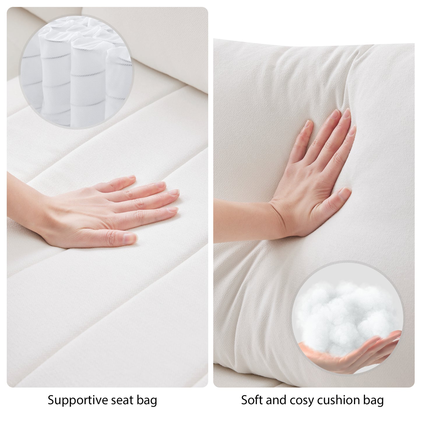 White individual pocket springs in a seat bag for supportive comfort