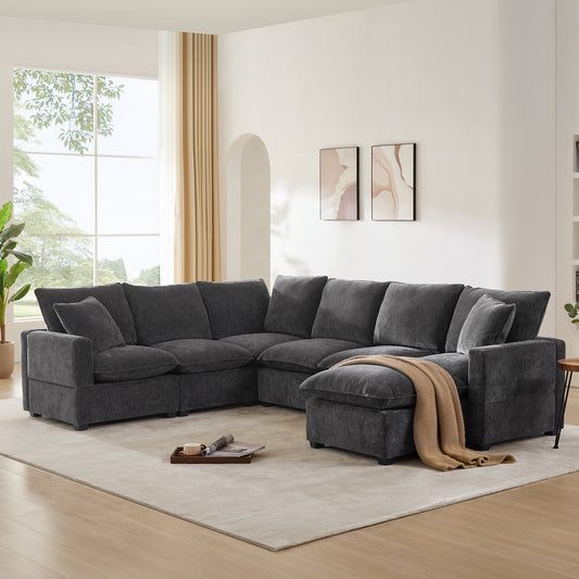 Plush charcoal gray sectional sofa with deep cushions ideal for modern living rooms