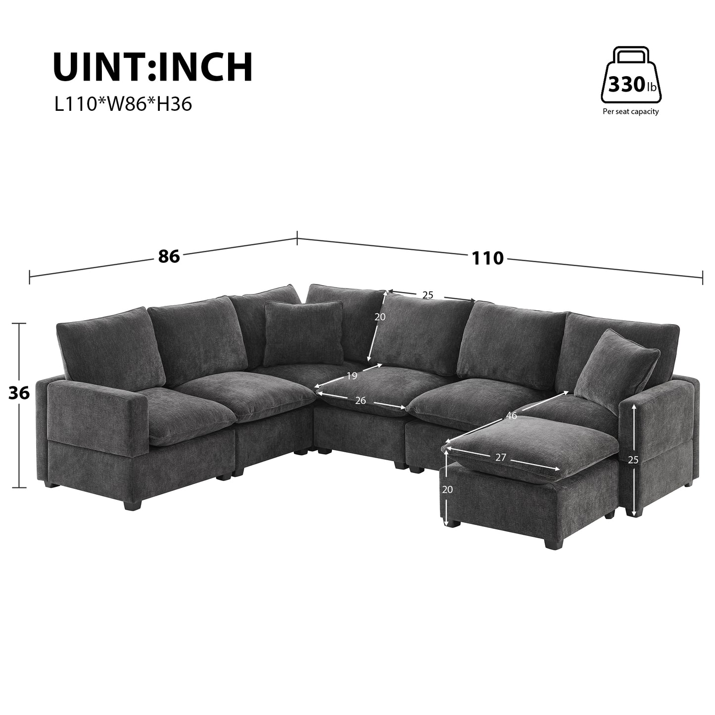 Flexible Modular Sofa with Soft Cushions for Living Room