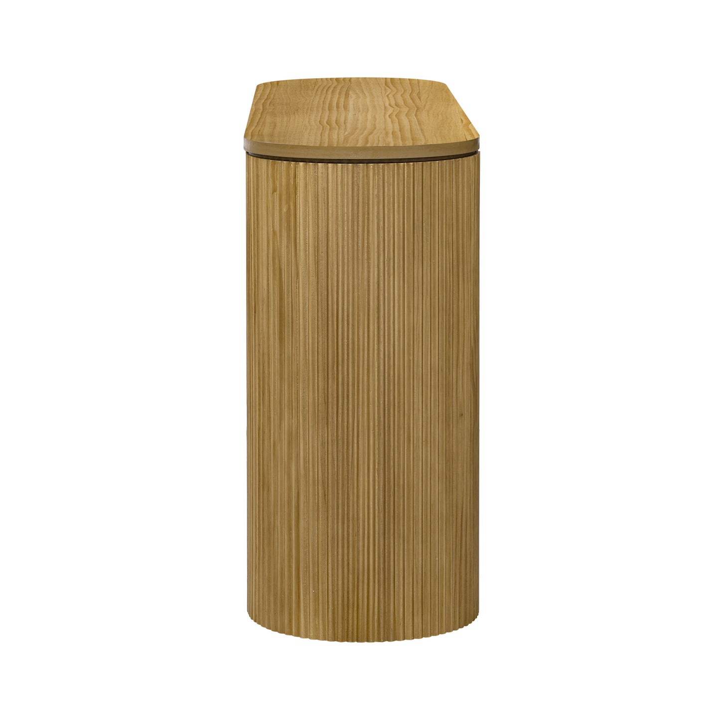 Tall fluted wooden waste bin with a natural wood grain lid
