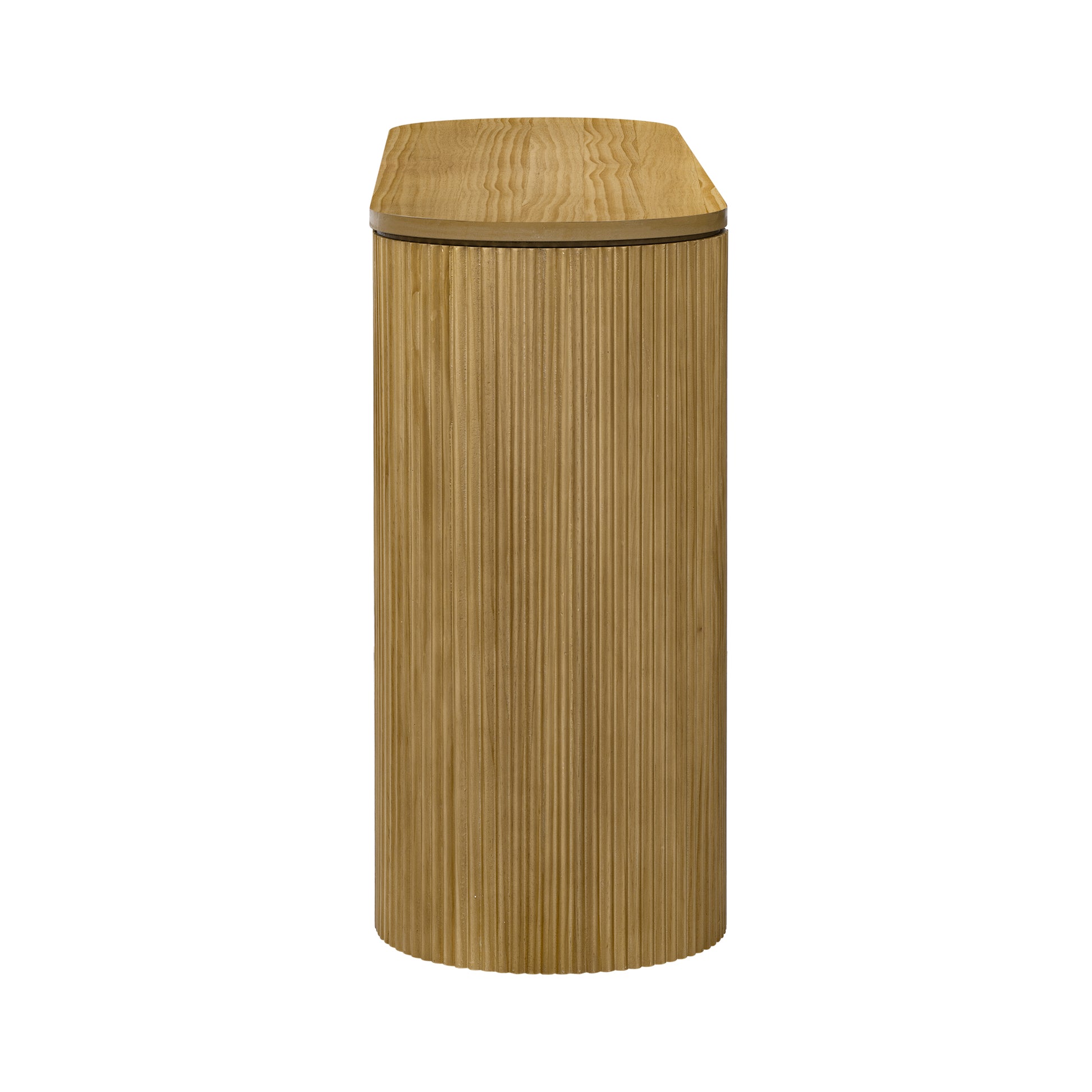 Tall fluted wooden waste bin with a natural wood grain lid