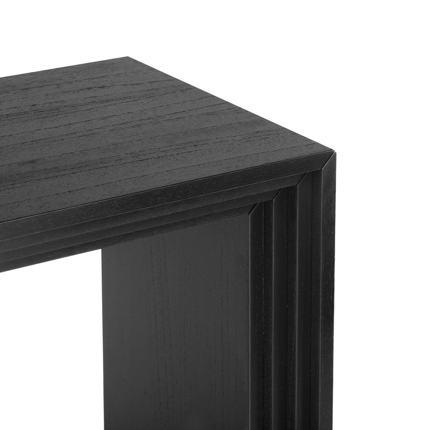 Black wooden console table with ribbed side detail