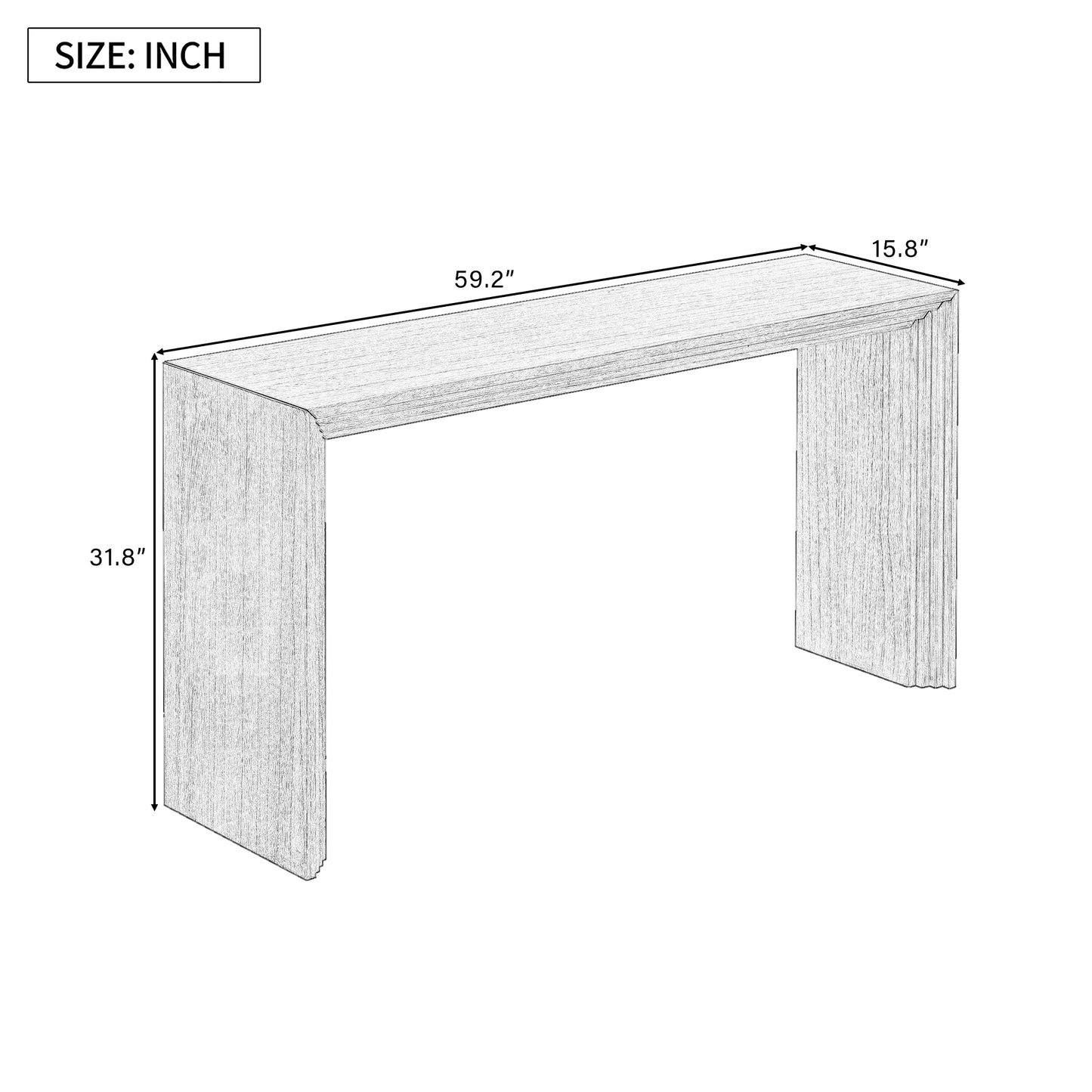Sleek console table with waterfall design  W x  D x  H