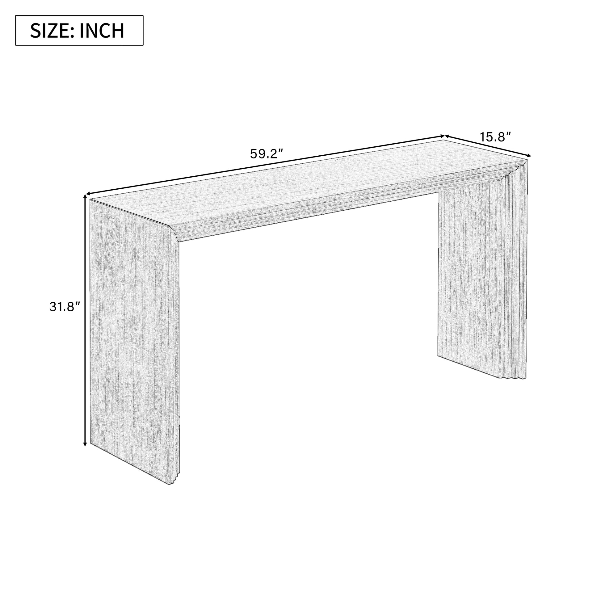Sleek console table with waterfall design  W x  D x  H