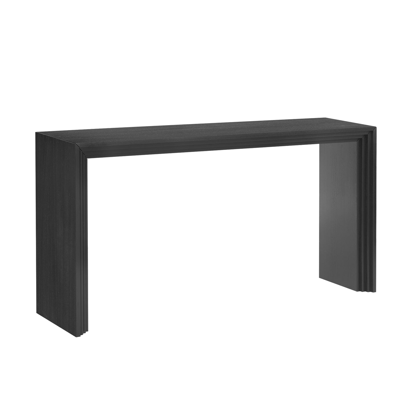 Modern dark wood console table with sleek minimalist design and layered details