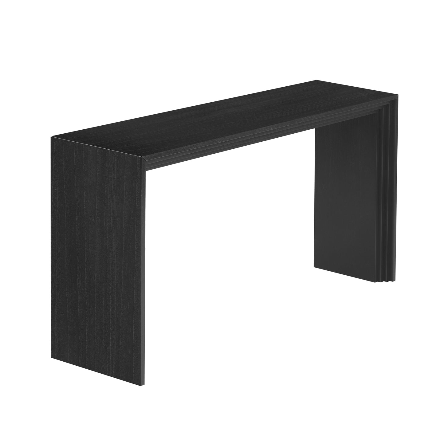 Modern black console table with textured wood grain finish