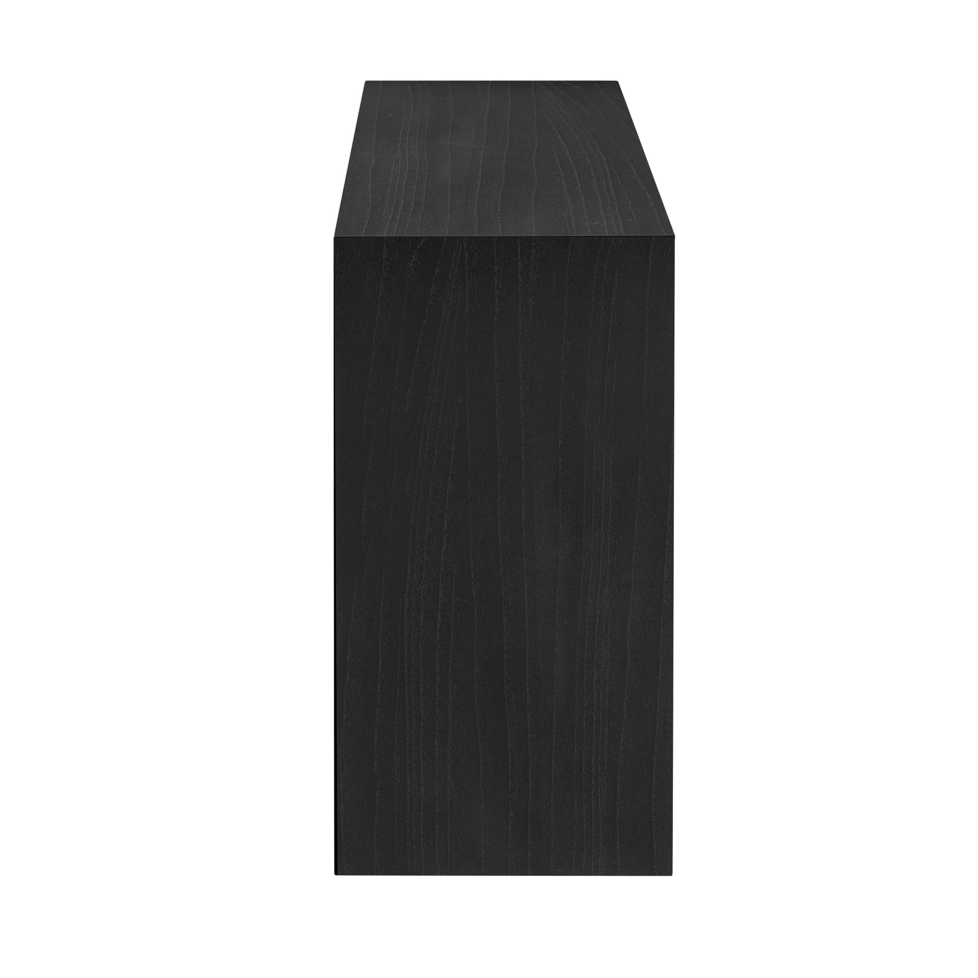Black wood grain media console side view