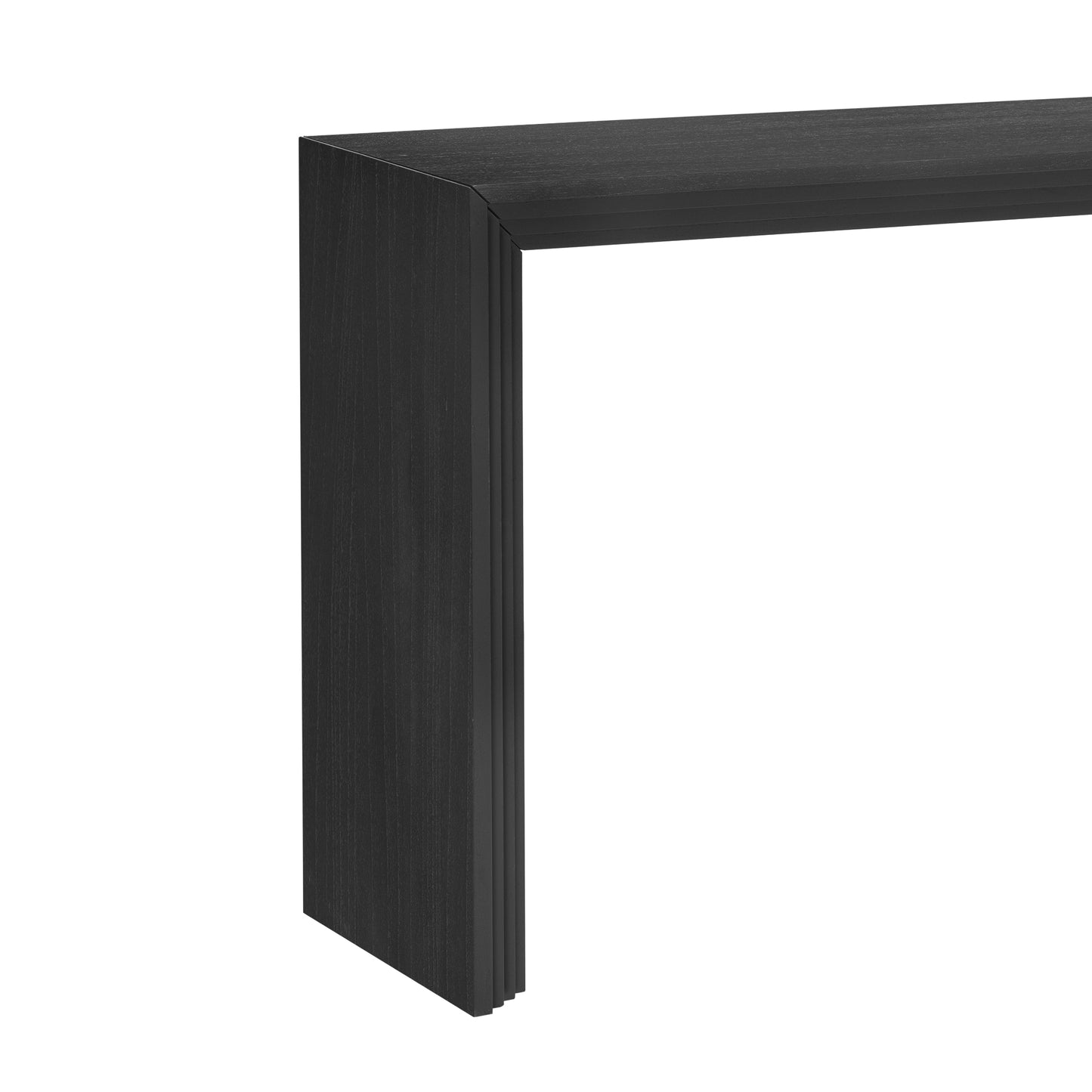 Black wood grain veneer accent table corner with modern design