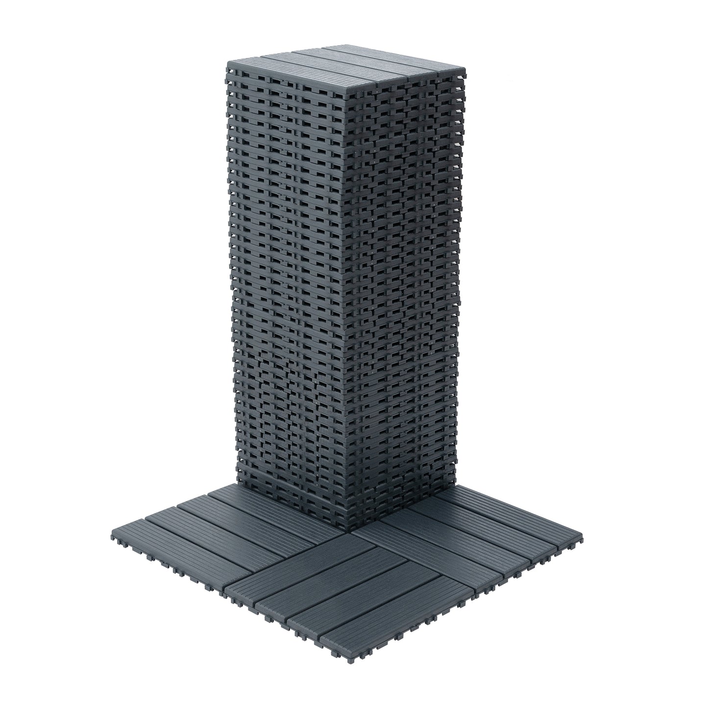 Stack of dark gray interlocking deck tiles  characters