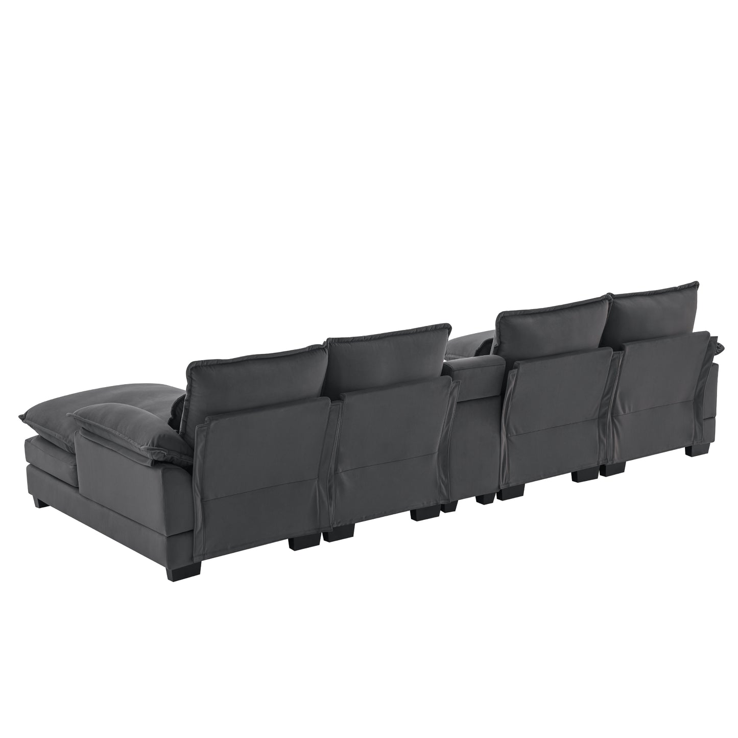 Dark gray sectional sofa with plush cushions and recliner functionality for ultimate comfort