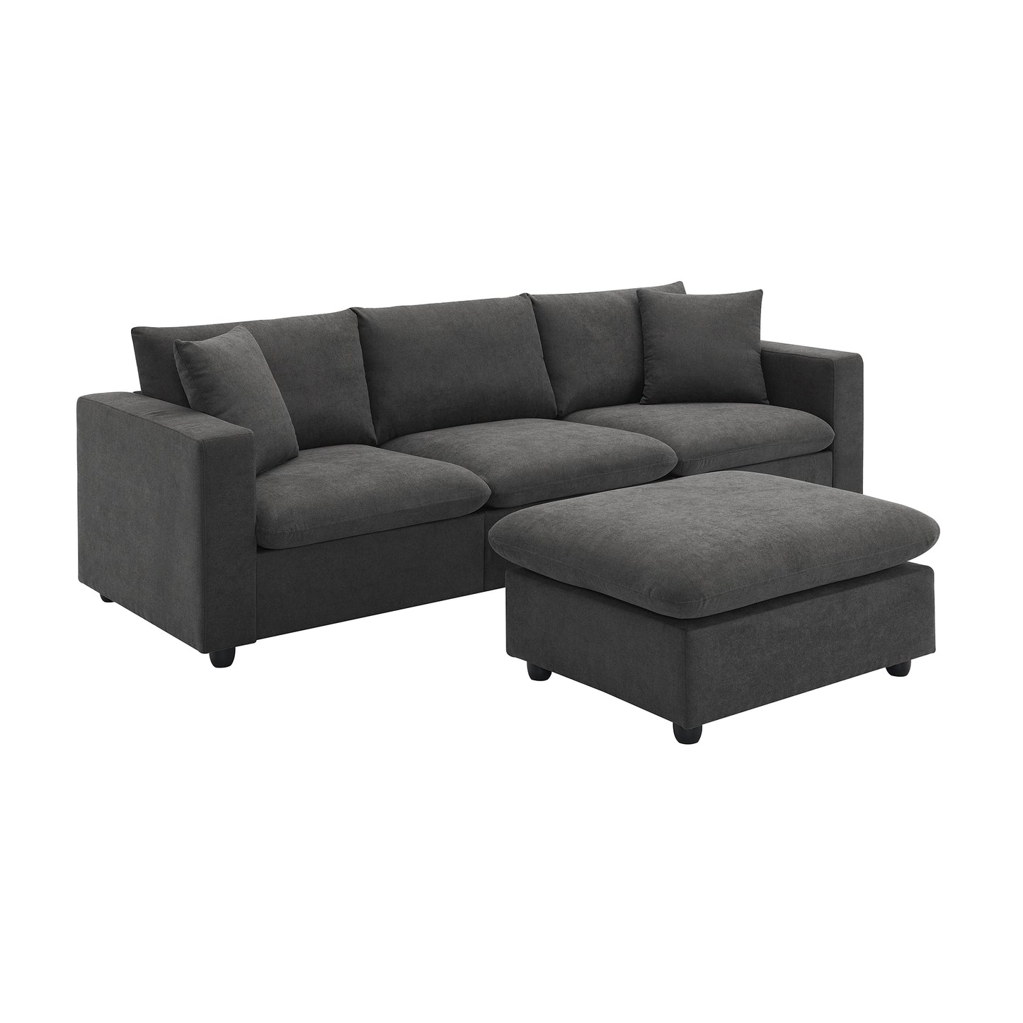 Dark gray fabric sectional sofa with chaise and plush cushions for modern living rooms