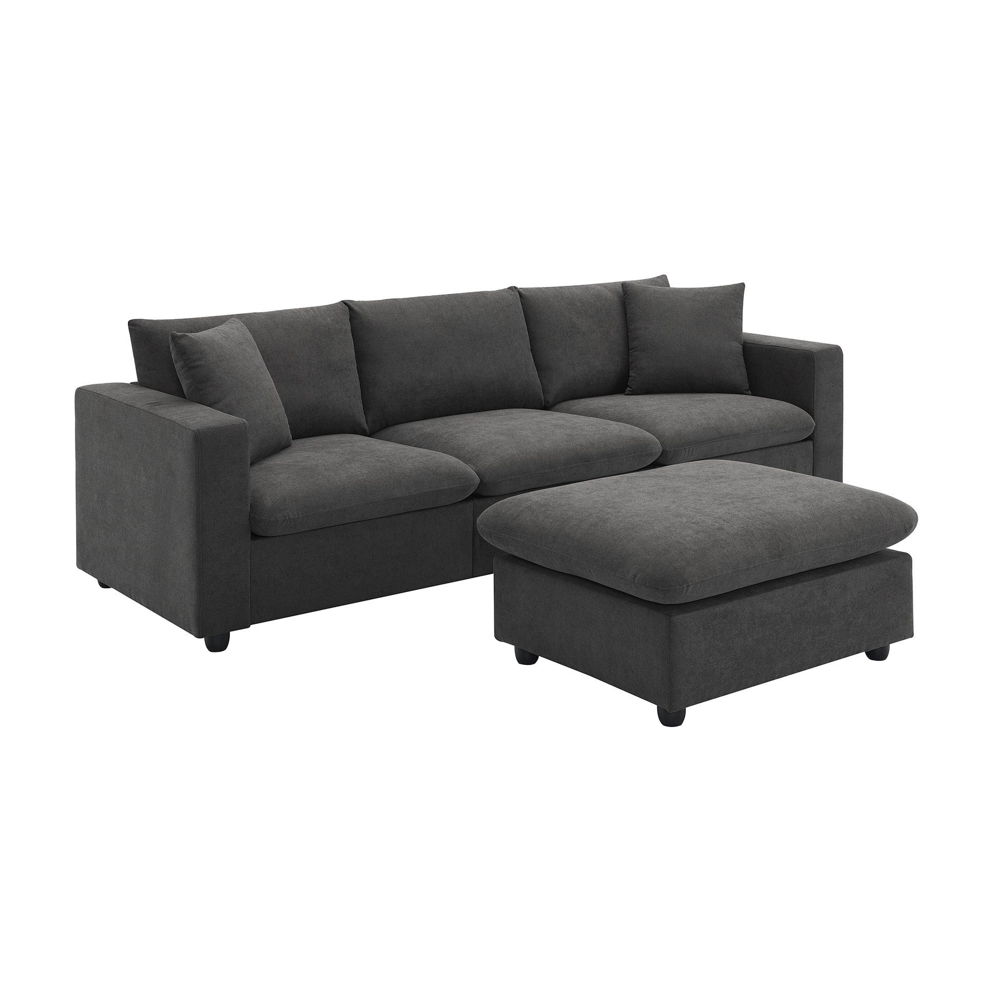 Dark gray fabric sectional sofa with chaise and plush cushions for modern living rooms
