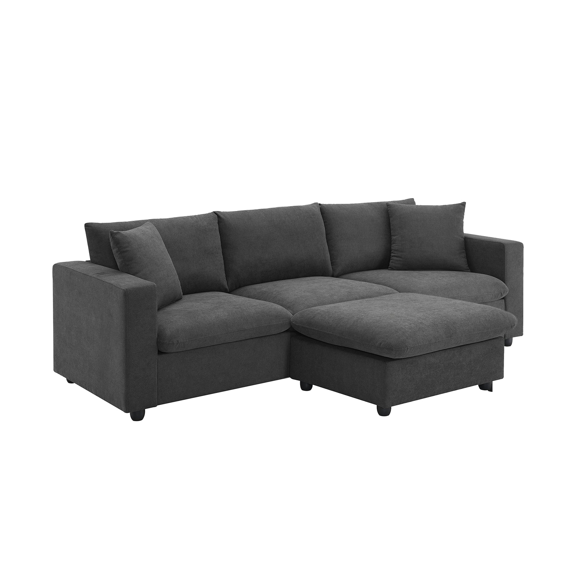 Charcoal fabric sectional sofa with chaise lounge and plush cushions